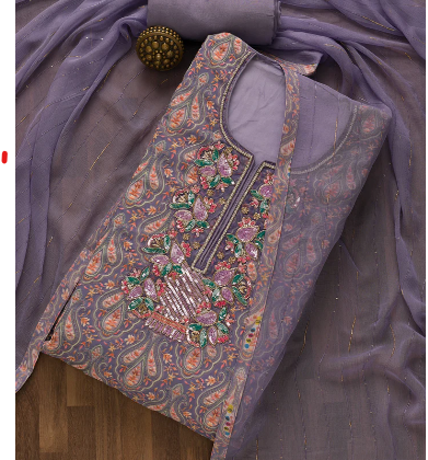 Purple Threadwork Georgette Unstitched Salwar Suit